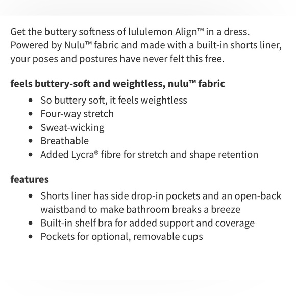 Lululemon align dress nulu bright white nude beige interior shorts with pockets - Picture 10 of 10